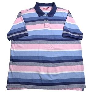 Izod Mens XXL Short Sleeve Polo Shirt Pink Blue Striped Cotton Pique Regular Fit